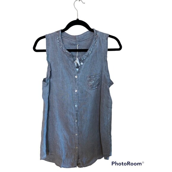 NWT Linen Blend Sleeveless Tank Top With VW Bus On The Back. Fit: O/S - Picture 1 of 4